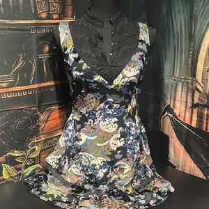 Free People Velvet Floral Sleeveless Dress with Black Accents